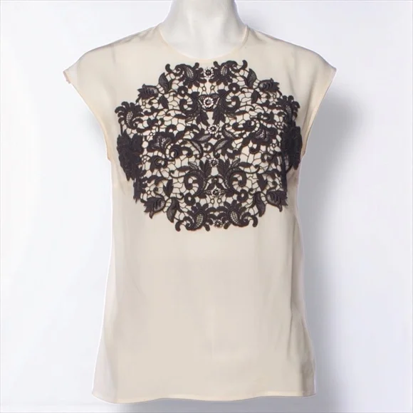 DOLCE & GABBANA Silk Black Lace Appliqué Crystal Embellished Cap Sleeve Blouse - Picture 1 of 17
